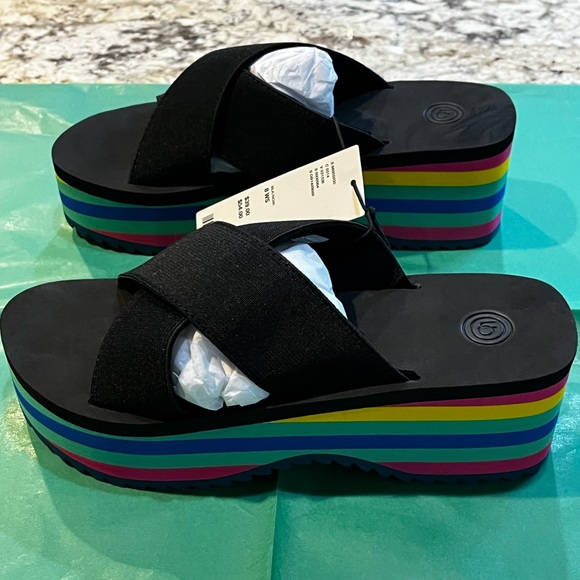 NWT Urban Outfitters O Elastic EVA Platform Rainbow 🌈 Sandal, Size 8 - Picture 6 of 9